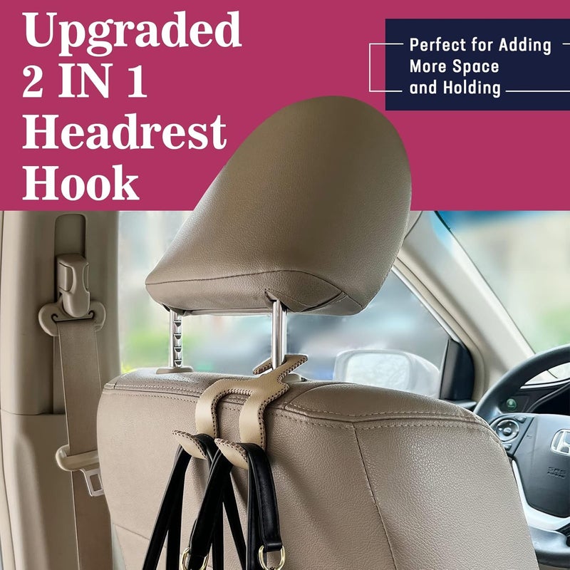 TISOHUGO Upgraded Headrest Hooks for Purses and Bags, 2 in 1 Car Back Seat Head Rest Hanger Matching Cars Interior Genuine Leather Vehicle Storage Holder Hook, 1 Pack, Brown - Image 2